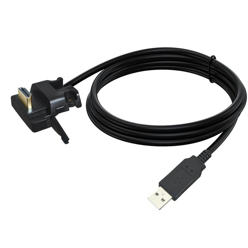 Black USB cable with plug on a white background
