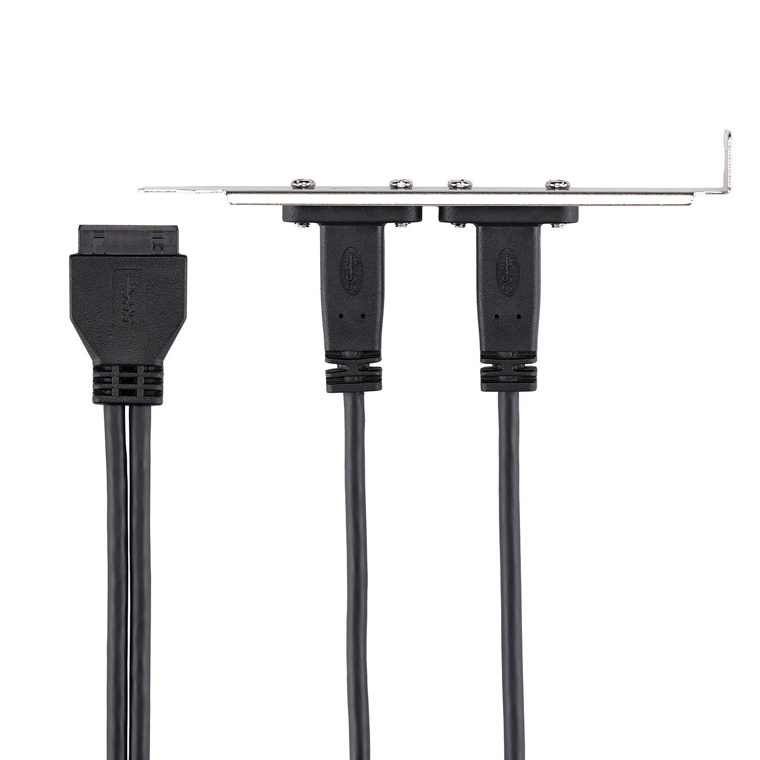 Three black cables with connectors on a white background
