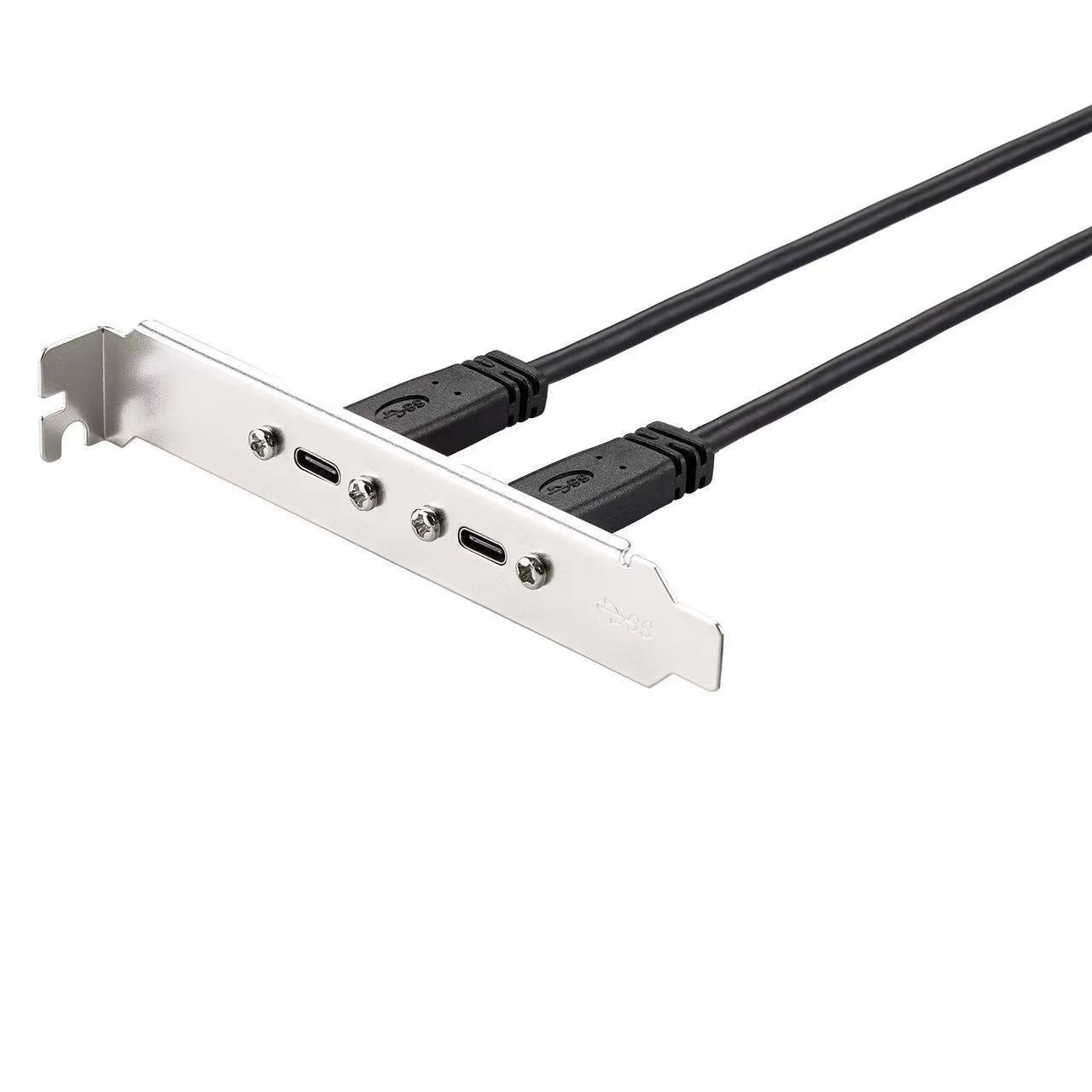 PCIe card with USB ports and cables on a white background