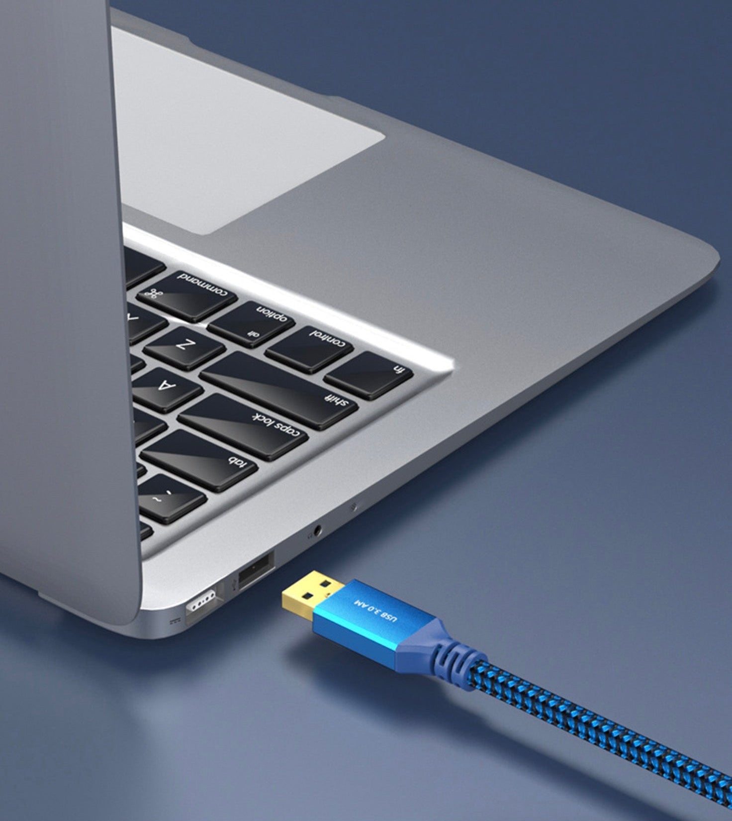USB 3.0 Type A male cable connected between compatible computer devices