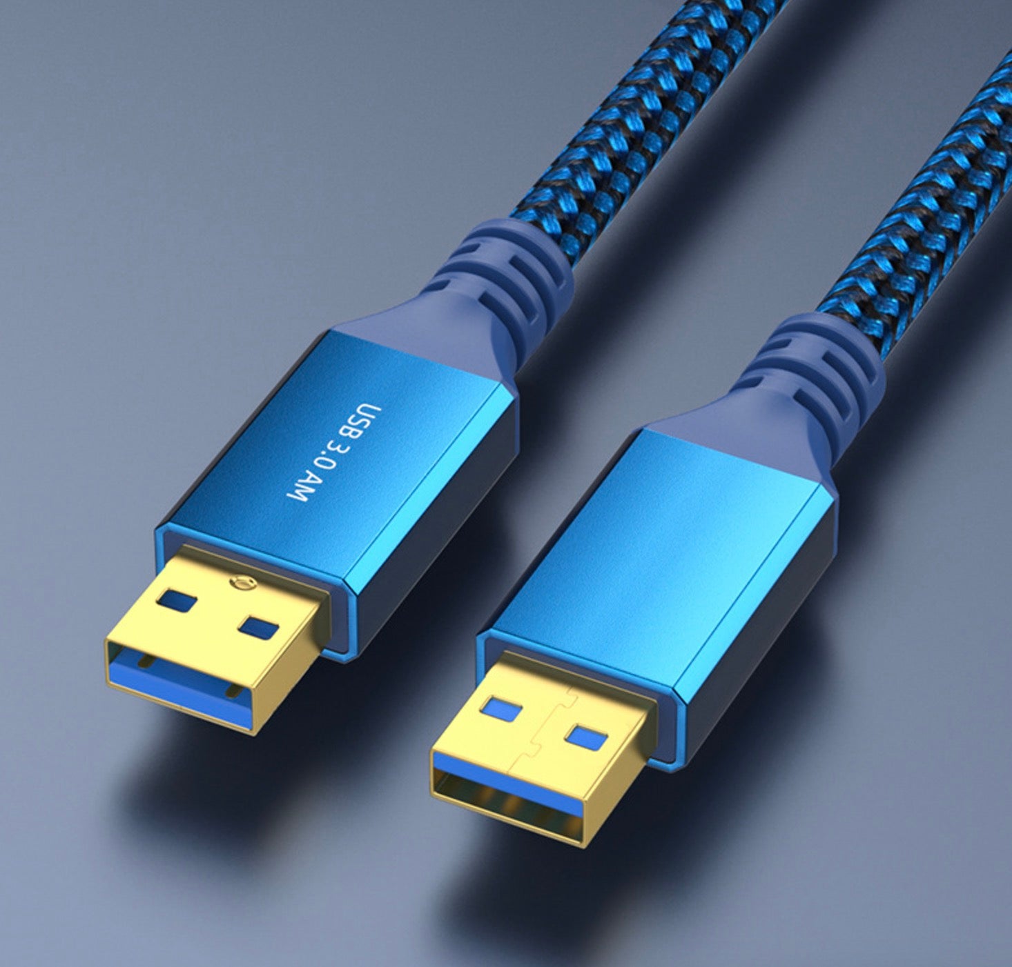 Close up of USB 3.0 Type A male connectors with gold plated contacts