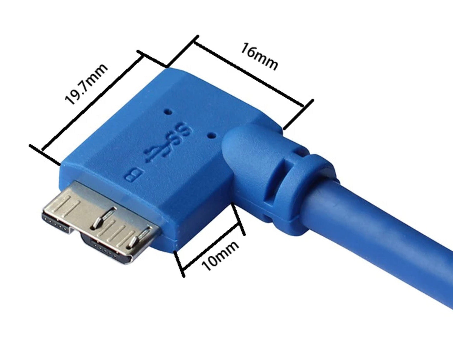 USB 3.0 Micro-B right angle connector showing detailed dimensions and connector design