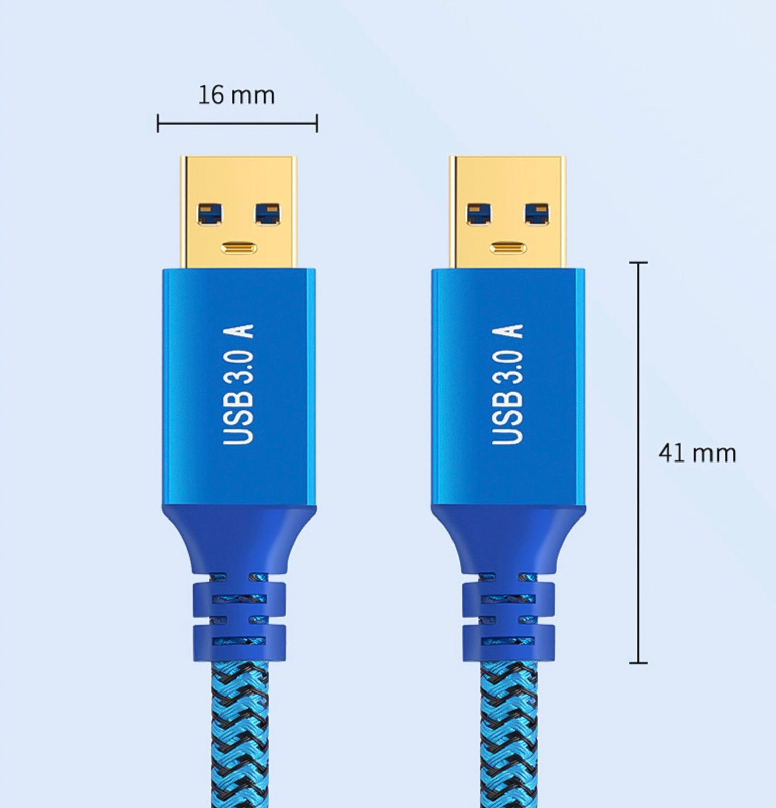 USB 3.0 Type A male to male cable used for high speed external storage data transfer