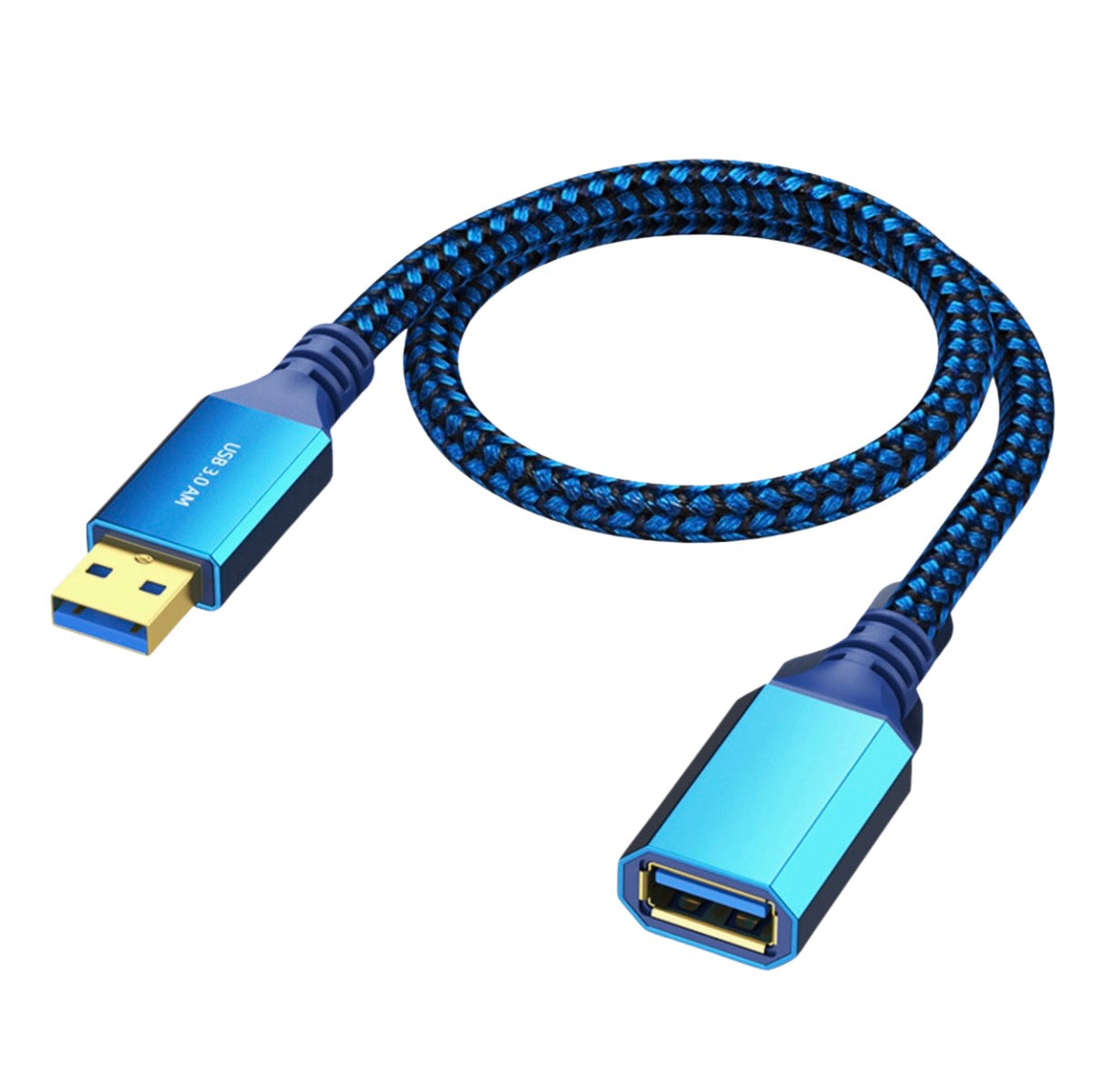 USB 3.0 Type A male to female extension cable with braided blue jacket