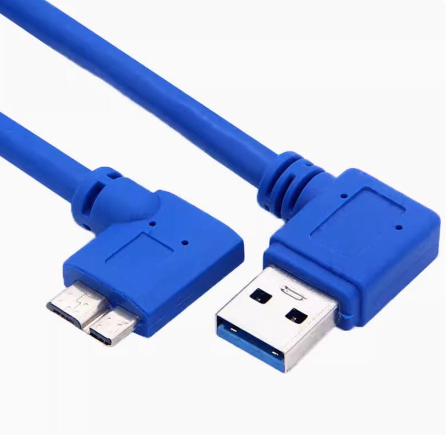USB 3.0 Type-A male to USB 3.0 Micro-B male right angle data charging cable with blue cable jacket