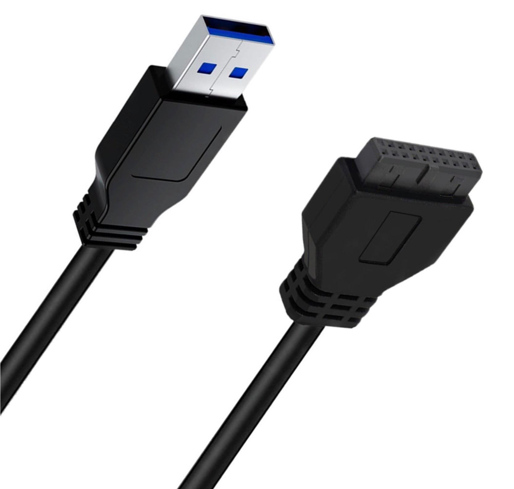 Close-up view of USB 3.0 Type-A connector and 20 pin motherboard header female connector
