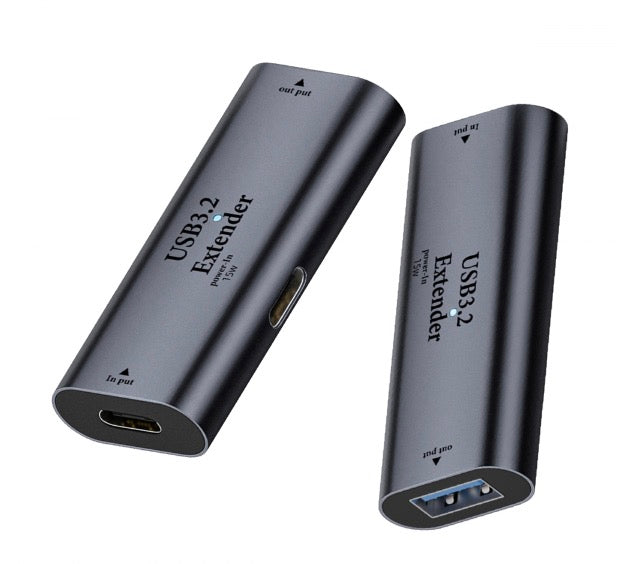 USB 3.2 active repeater adapter with USB-A female and USB-C female ports