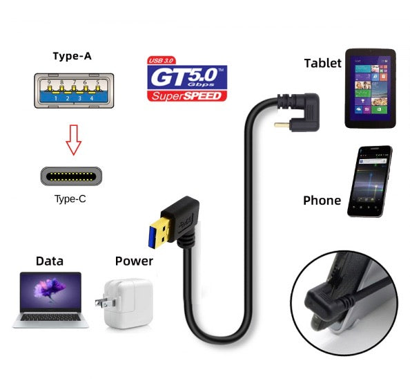 USB 3.0 to USB-C down angle