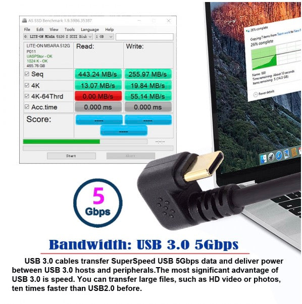 USB 3.0 to USB-C left angle extension