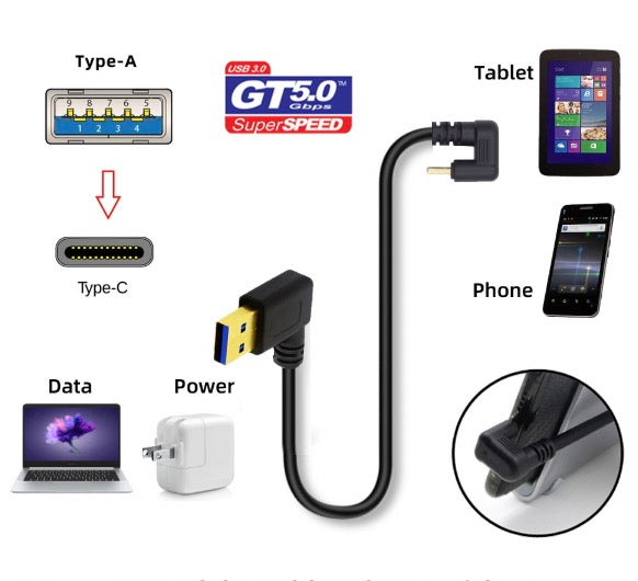 USB 3.0 A Male to USB-C Male U angled extension