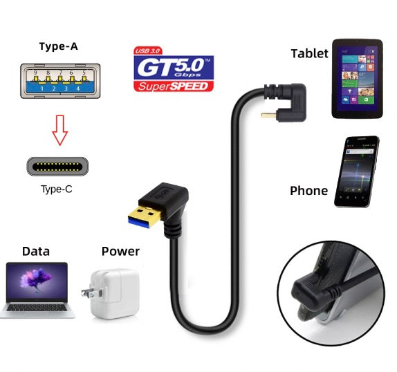 USB 3.0 A Male to USB-C Male U angled