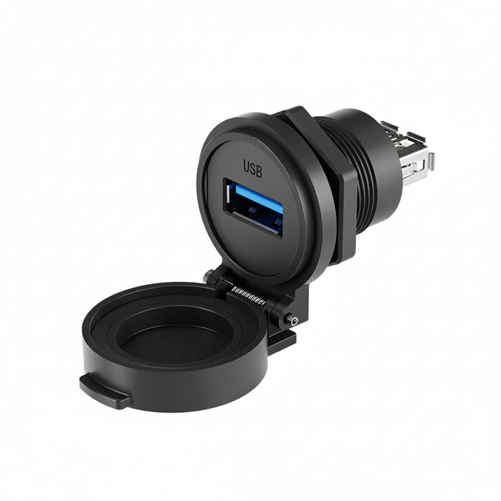Black waterproof USB 3.0 panel mount socket