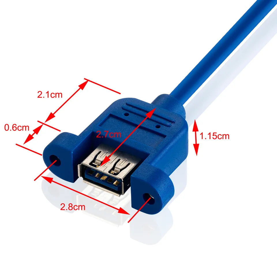 Blue USB 3.0 panel mount extension cable