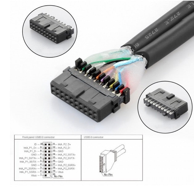 USB 3.0 motherboard cable installed inside PC case for cable management