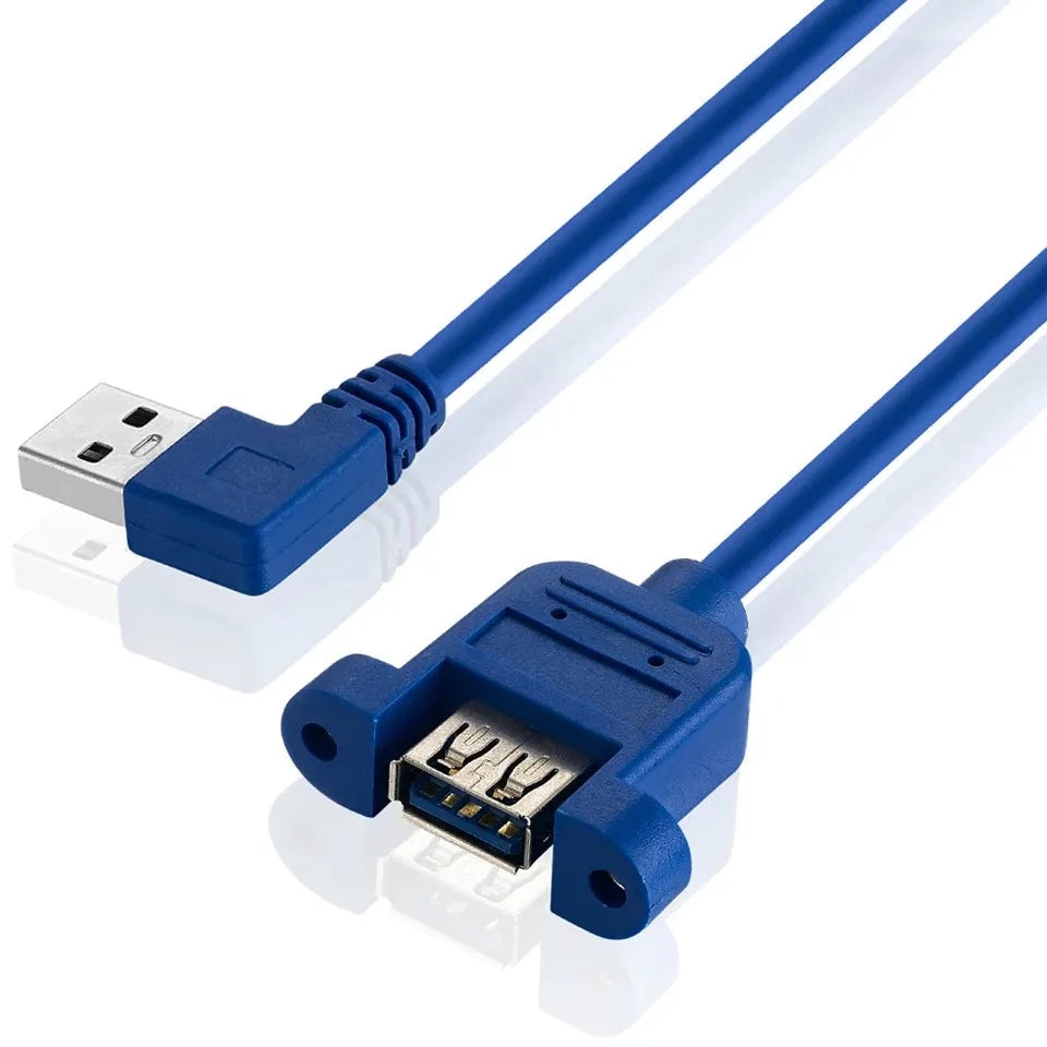 Left angle USB 3.0 extension cable with panel mount