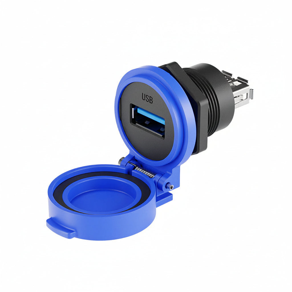 Blue USB 3.0 female to female panel adapter