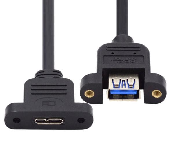  USB 3.0 Type A to Micro B panel mount extension cable 0.5m