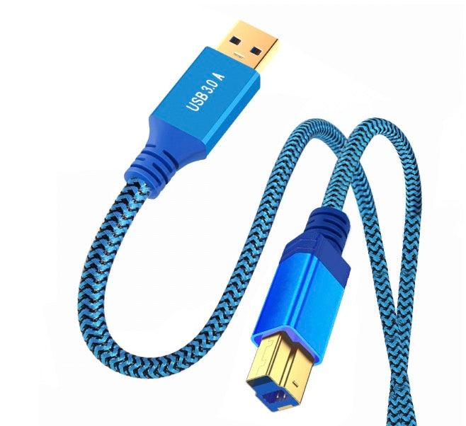 Braided USB 3.0 Type-A to USB Type-B cable showing premium connector construction