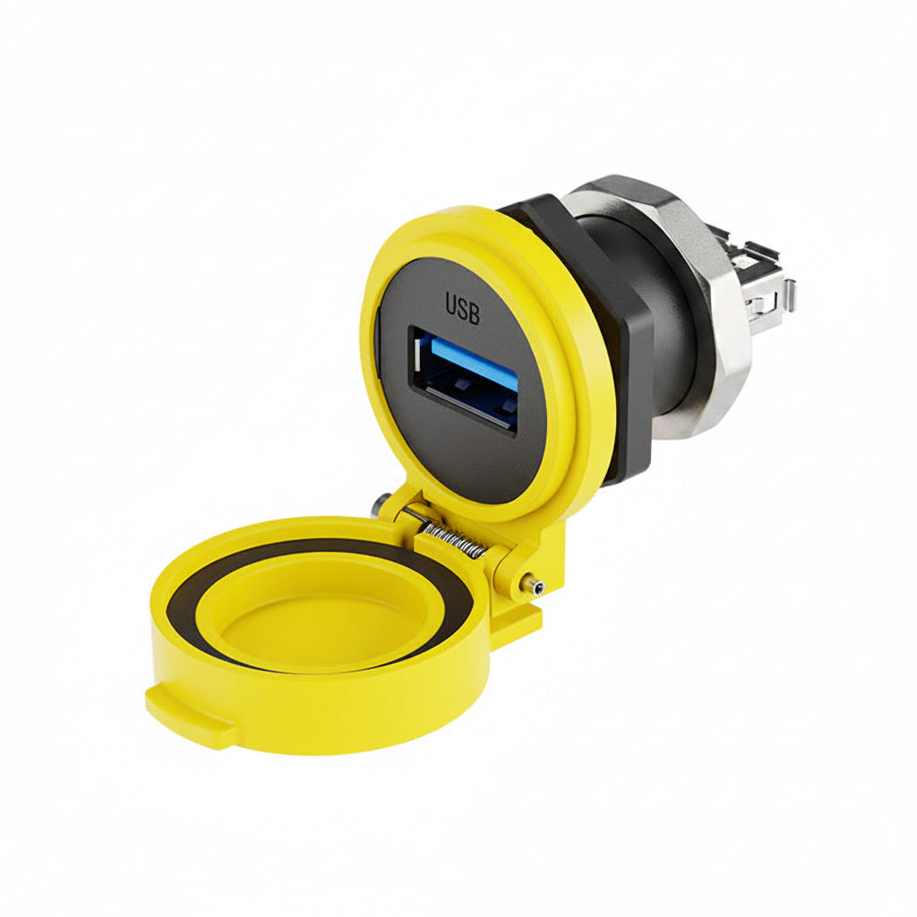 Yellow waterproof USB 3.0 panel mount connector