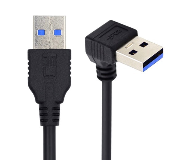 USB A 3.0 down angled male to straight male cable