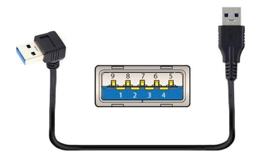USB A 3.0 down angled male to straight male