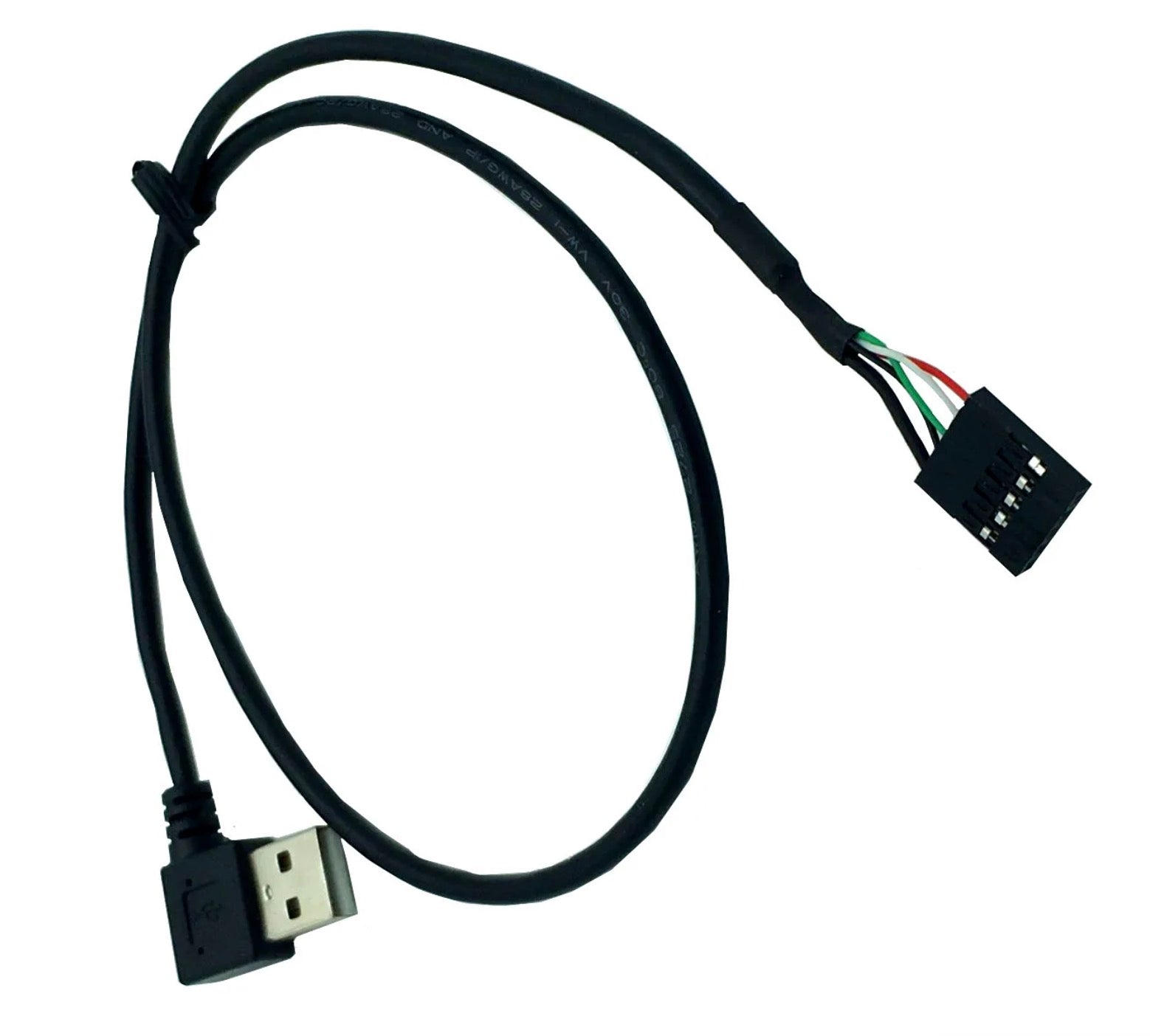 USB 2.0 Type-A left angle to 5 pin female header cable for embedded systems PCB projects and motherboard connections