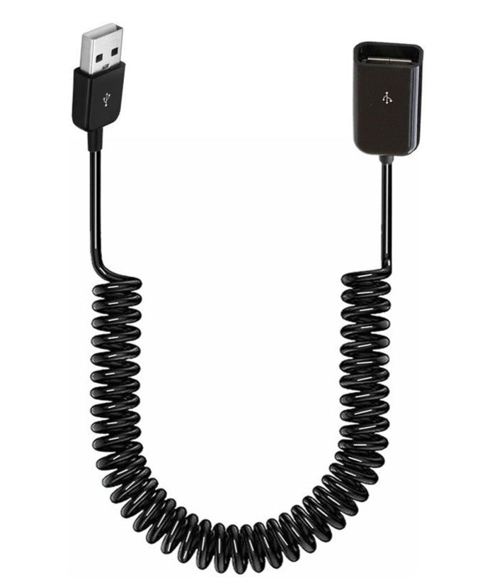 USB A male to female coiled extension cable black