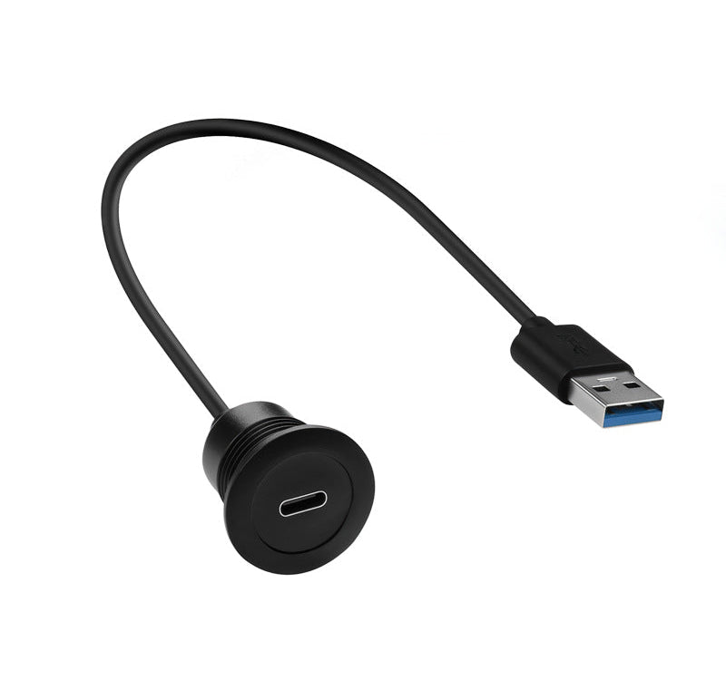 USB A male to Type C female panel mount cable