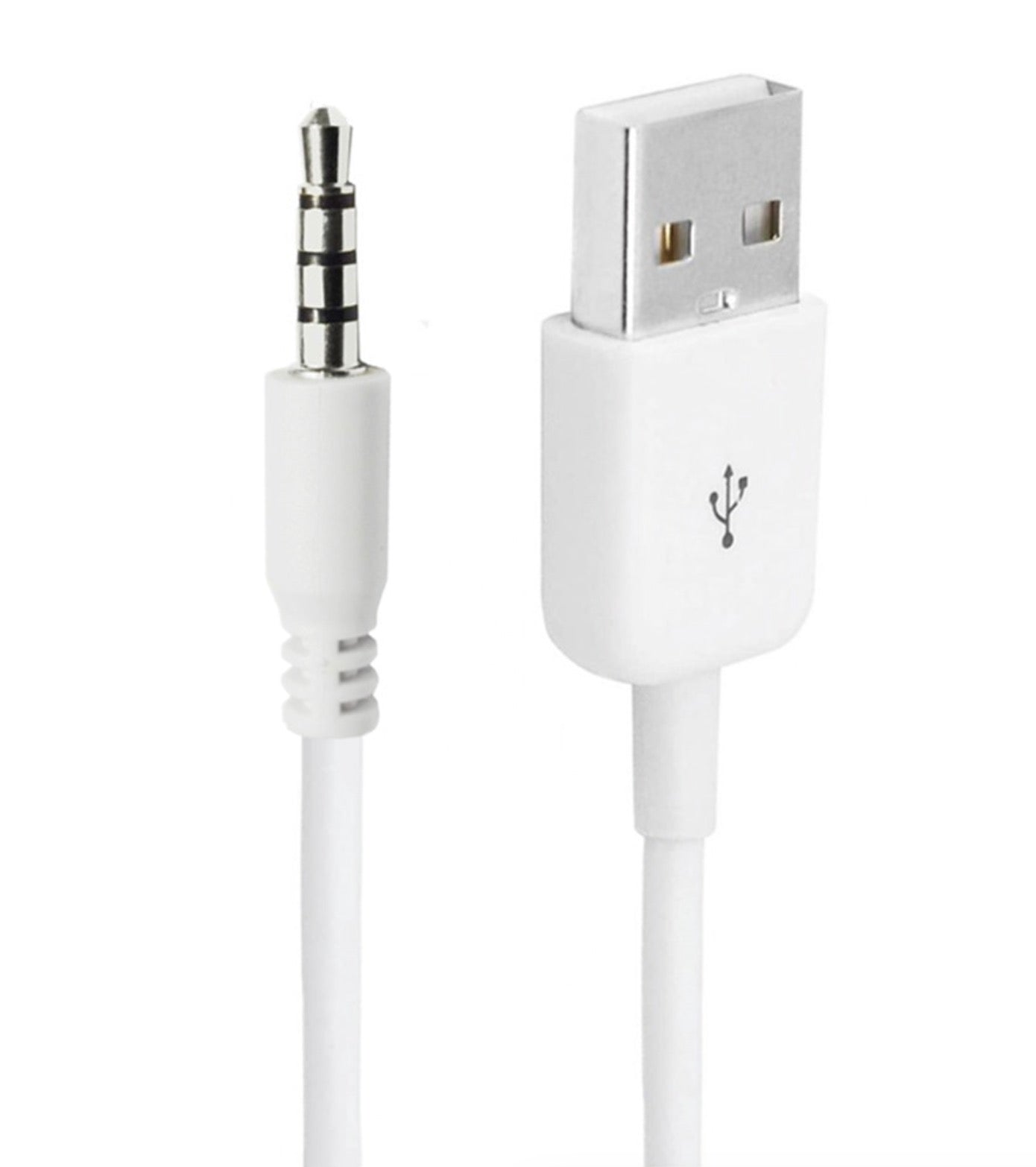 Close-up view of USB Type-A and 3.5mm 4 pole charging cable connectors