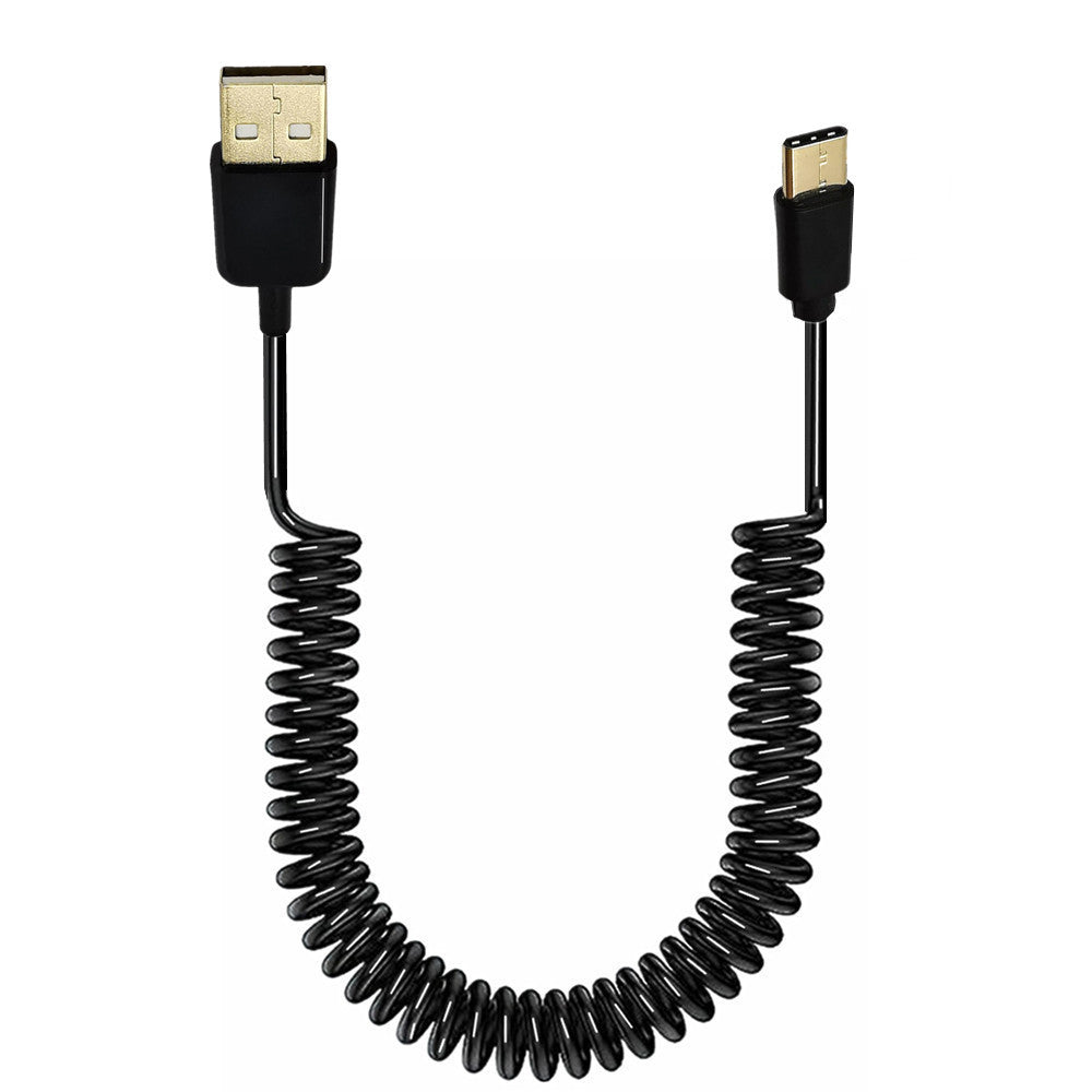 USB A to USB C coiled charging cable black
