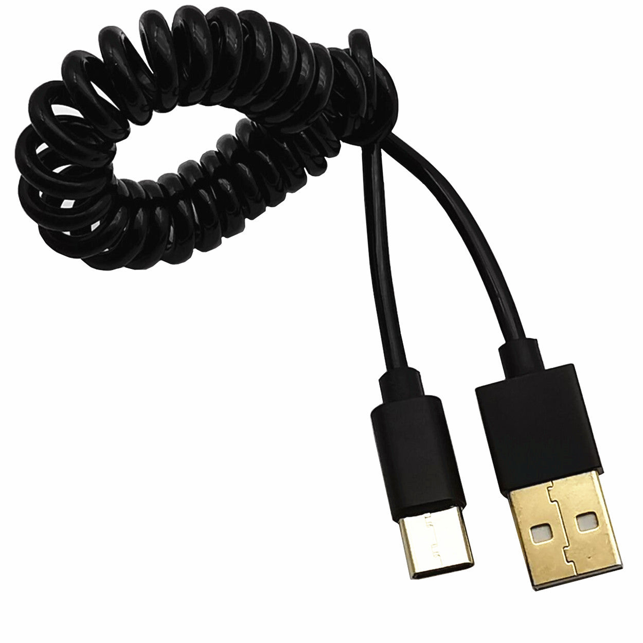 USB A to USB C coiled charging cable 
