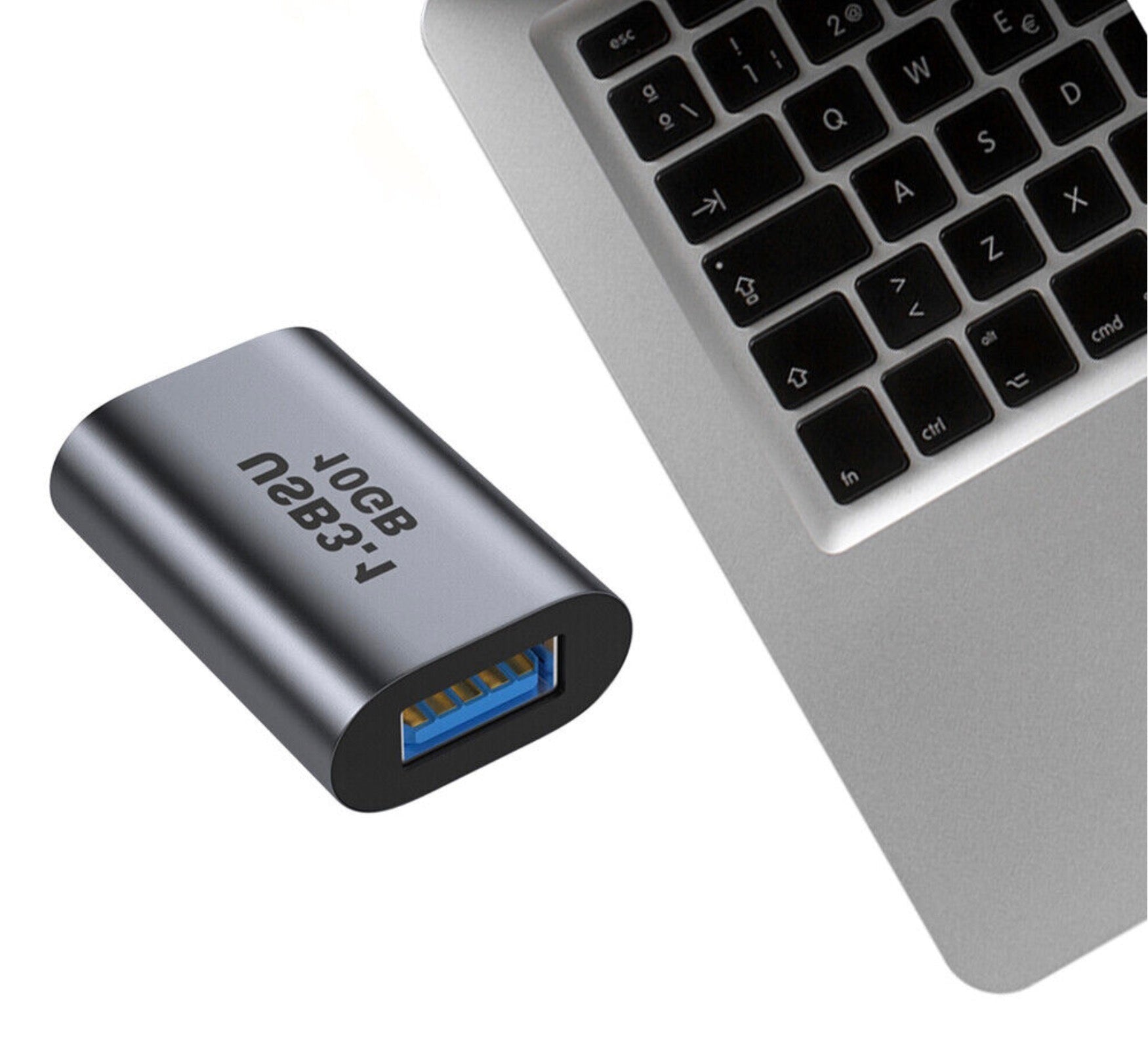USB adapter featuring USB A female and USB C female ports