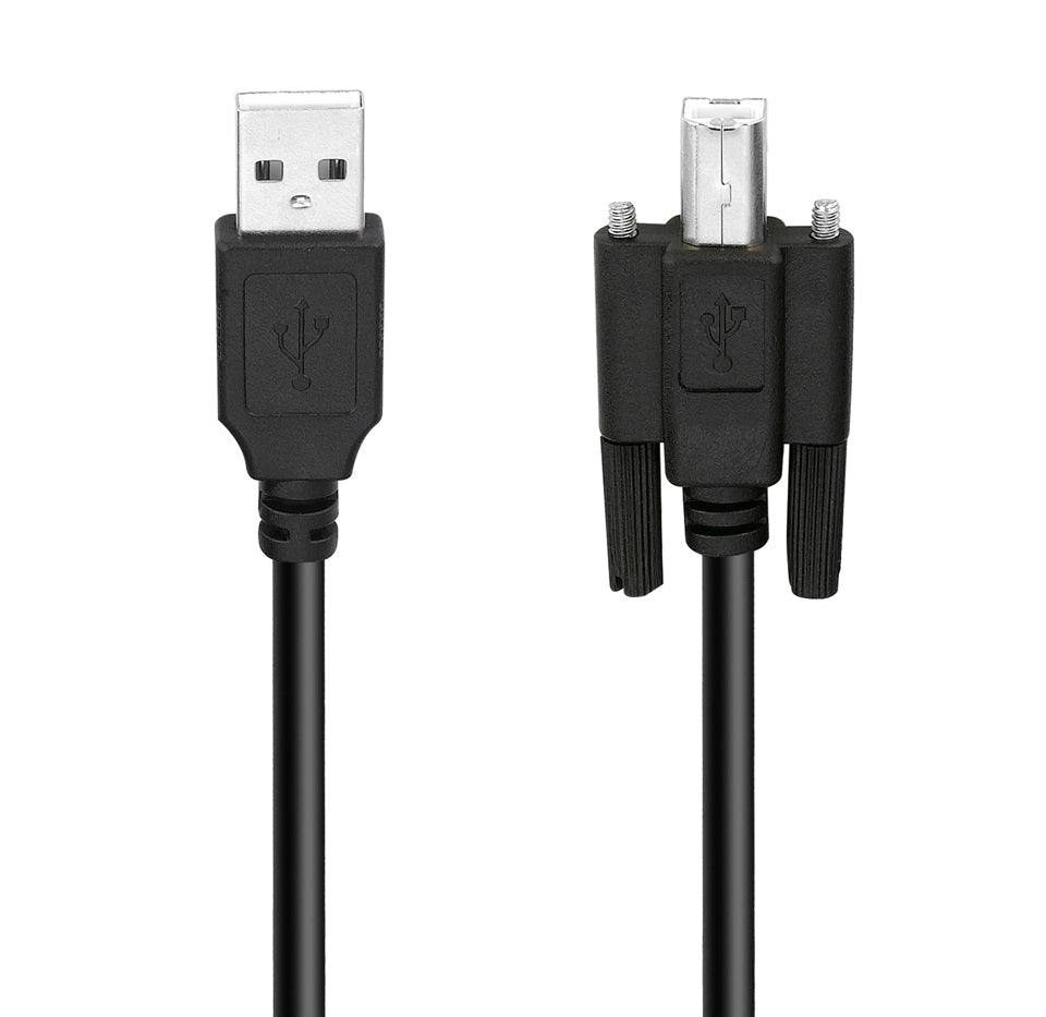 USB Type-A and USB Type-B connectors on the panel mount printer cable