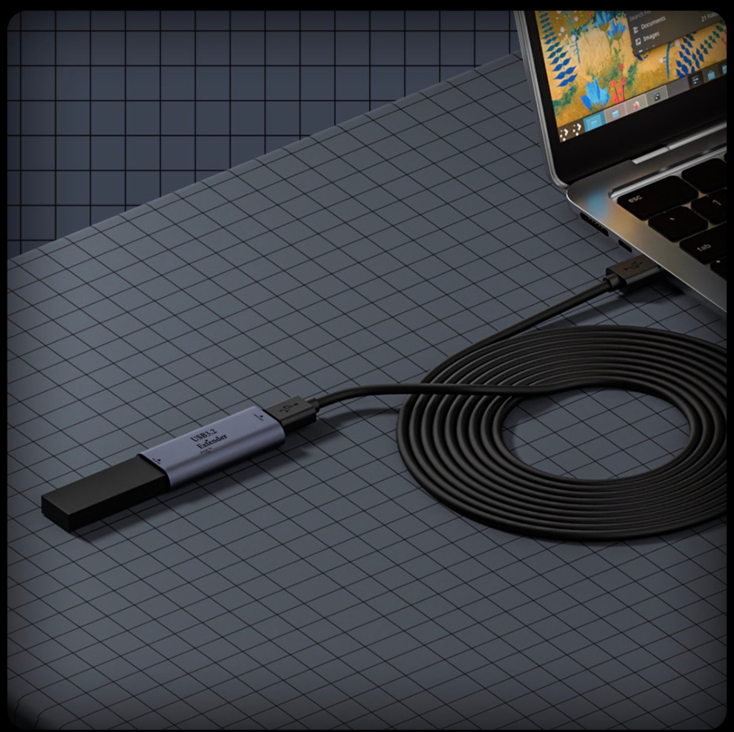 USB active repeater adapter connected in a desktop workstation environment