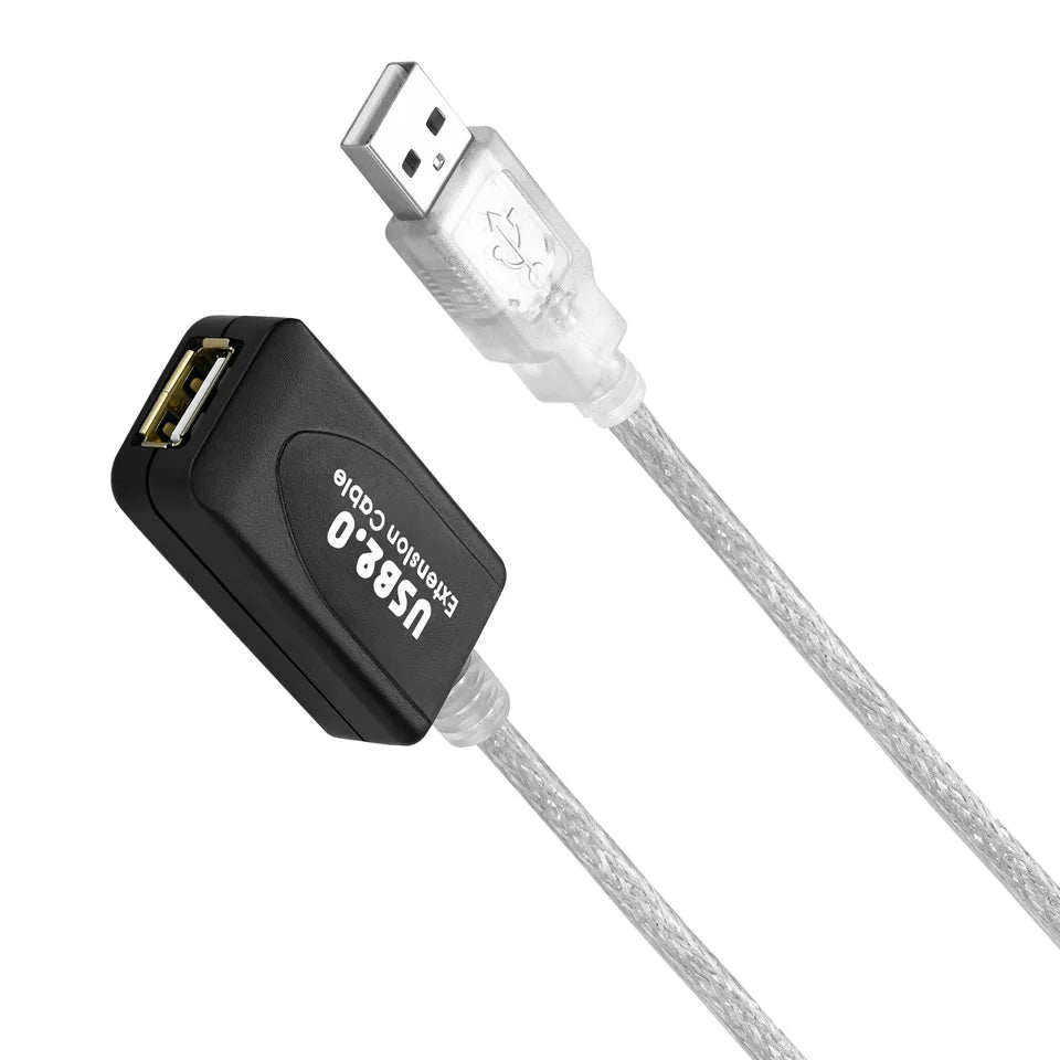 Angled view of USB 2.0 active repeater extension cable with integrated amplifier