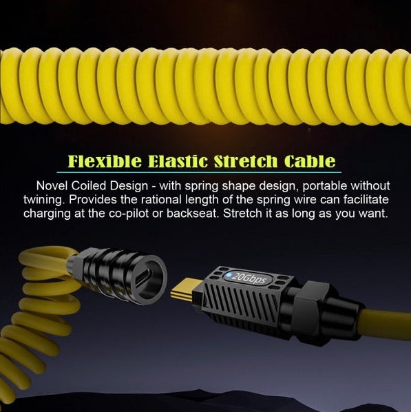 USB C coiled cable supporting high power 140W fast charging for laptops and mobile devices