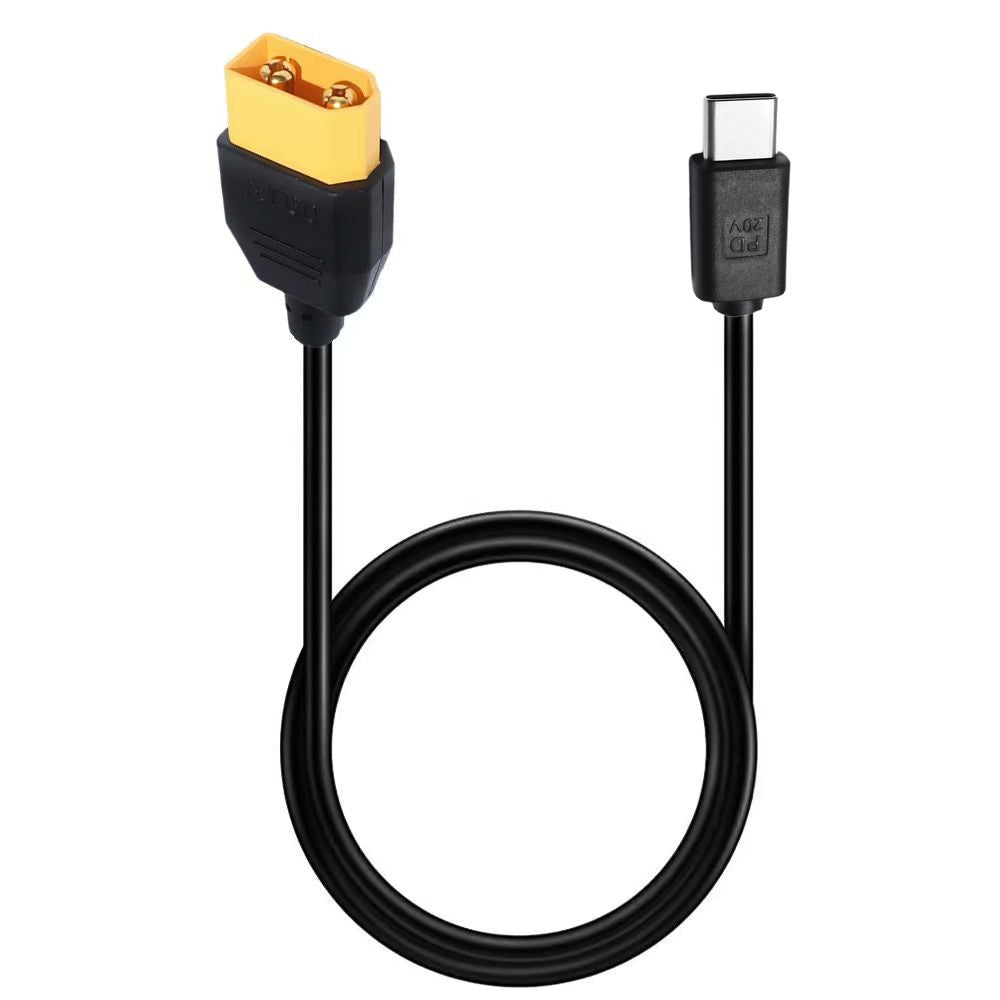 Close-up of USB-C PD and XT60 male power cable connectors
