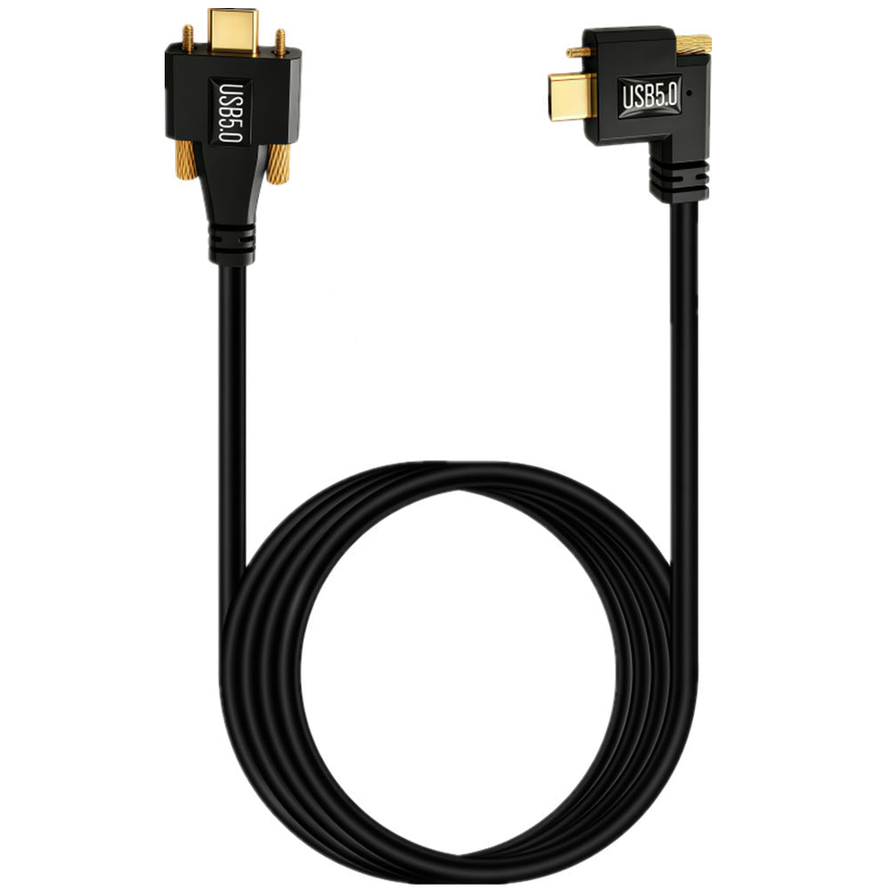 USB-C 240W cable with straight dual-screw and side-angle locking connectors