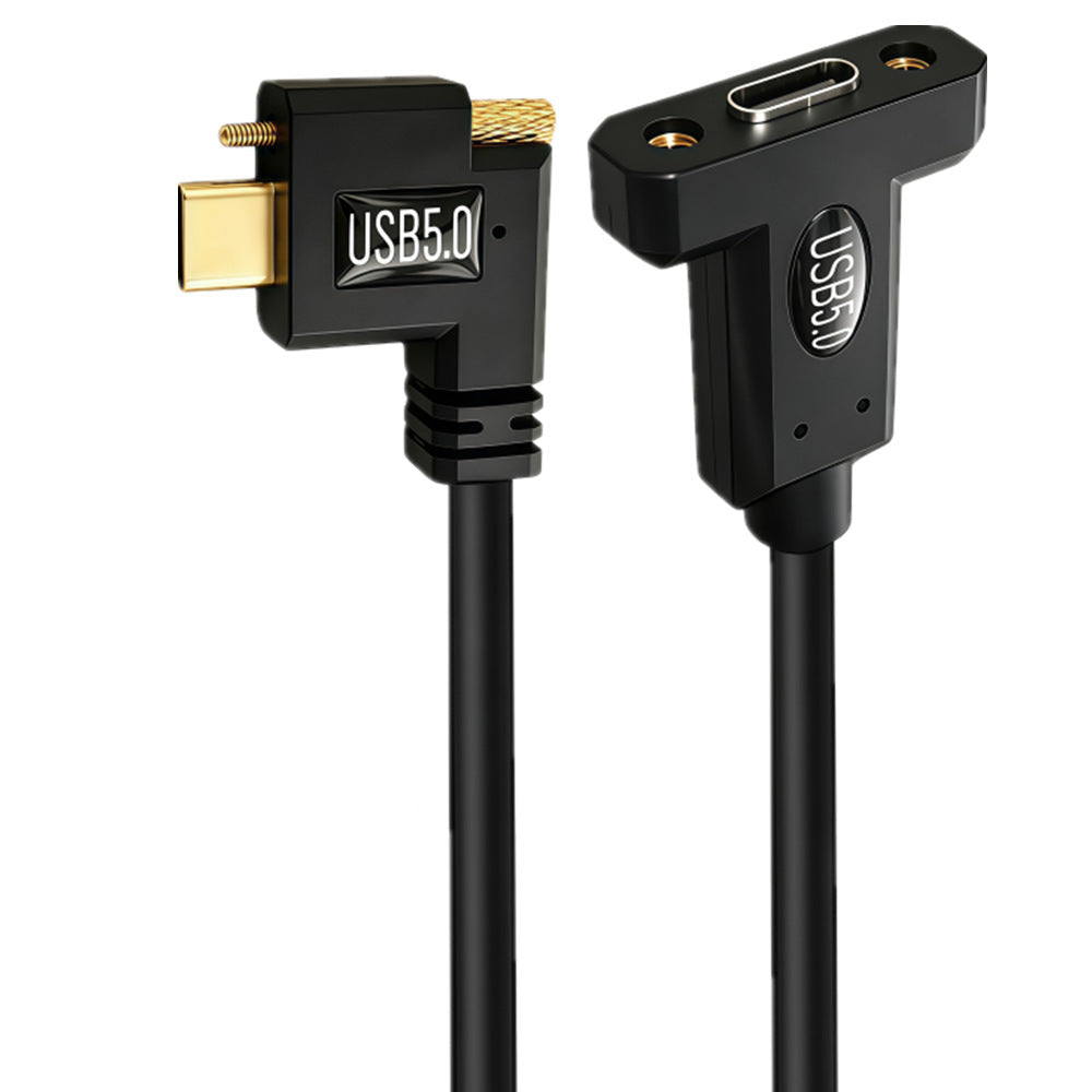 USB-C 240W industrial panel mount extension cable with locking connector