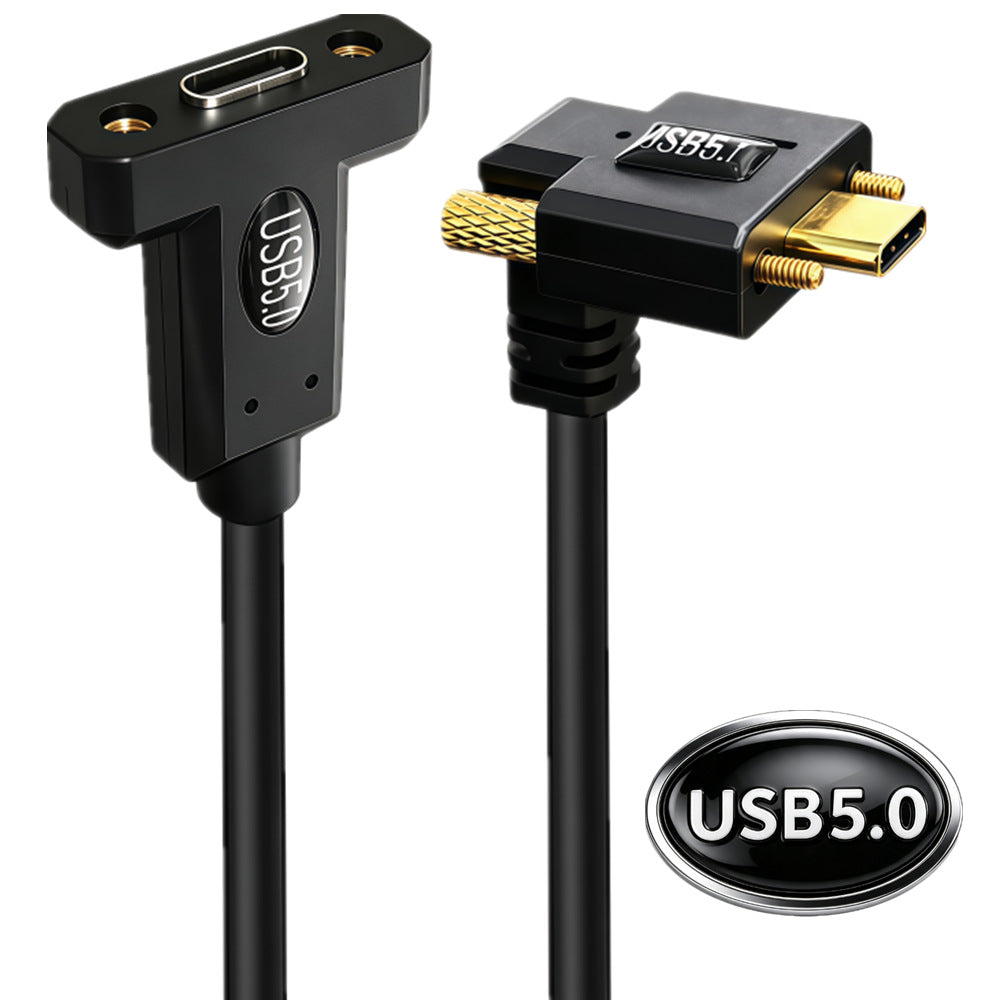 USB-C 240W right-angle panel mount extension cable for industrial equipment