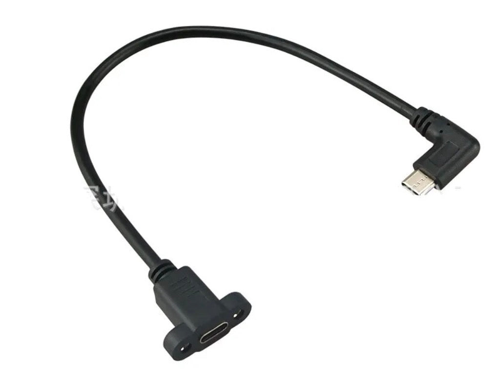 30cm USB-C panel mount extension cable with angled connector for custom installations