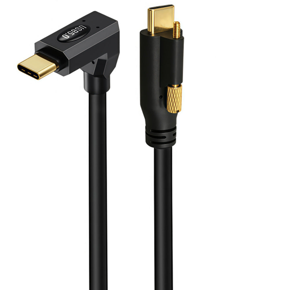USB-C 80Gbps male to male 90 degree to straight locking screw cable