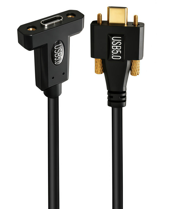 USB-C 80Gbps male to female panel mount extension cable with dual locking screws