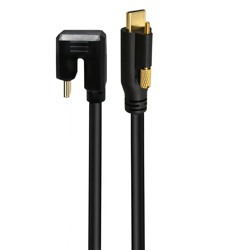 USB-C 80Gbps male to male cable with straight locking connector and U-shaped right-angle connector