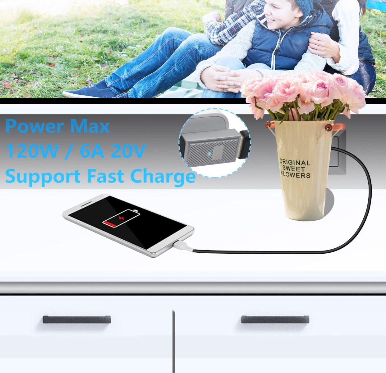 USB C OTG adapter supporting up to 120W fast charging and power delivery