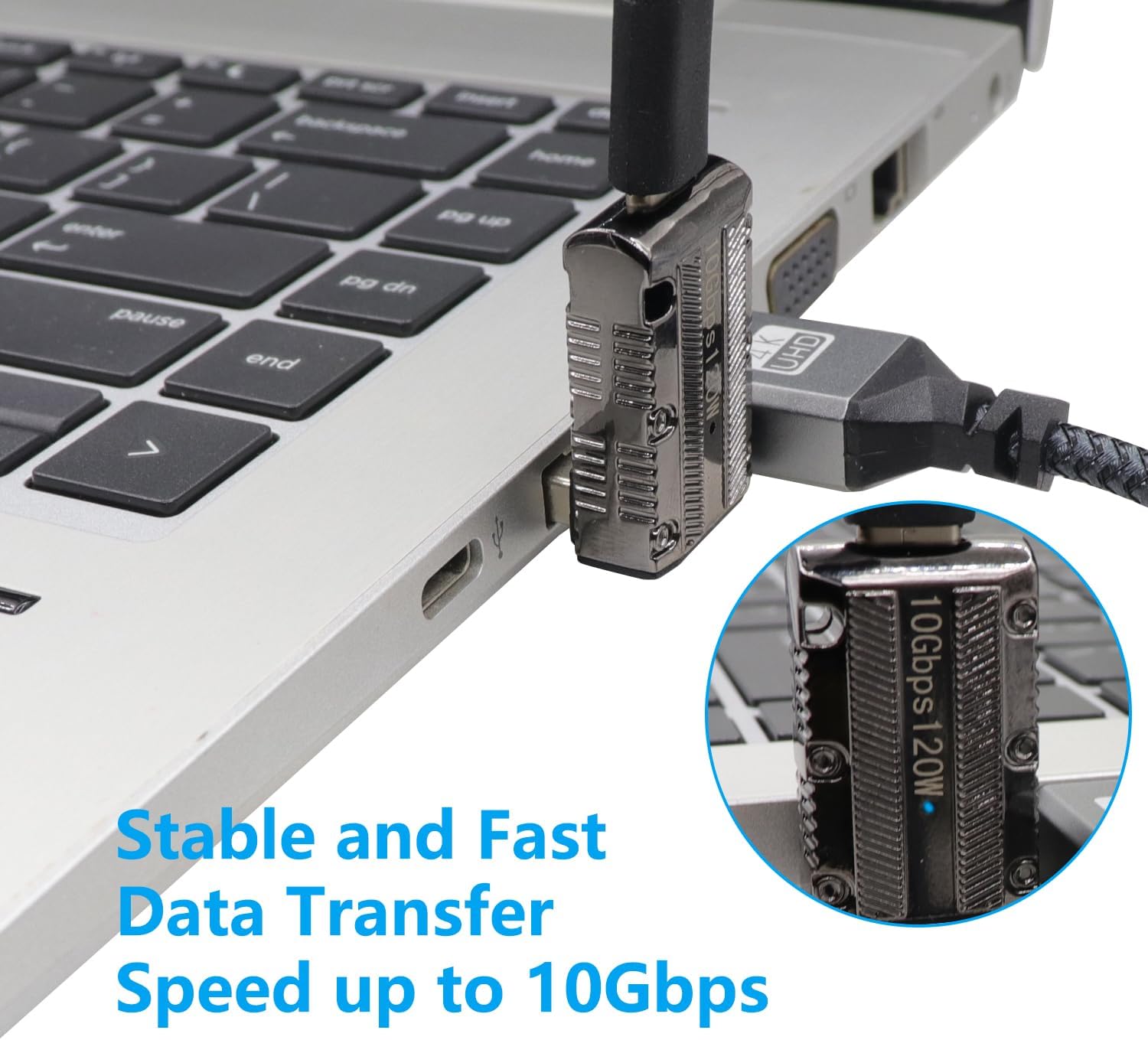USB C adapter with LED indicator and downward angled connector design