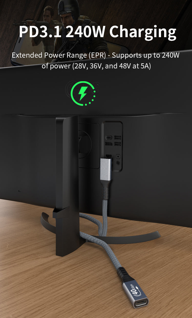 Close-up of angled USB-C connector extension cable