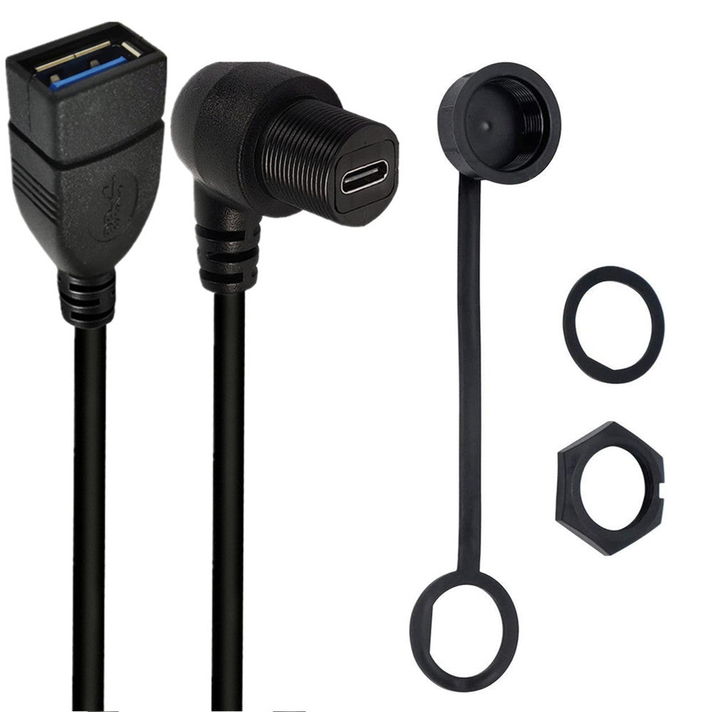 USB-C angled female panel mount connector waterproof cap detail