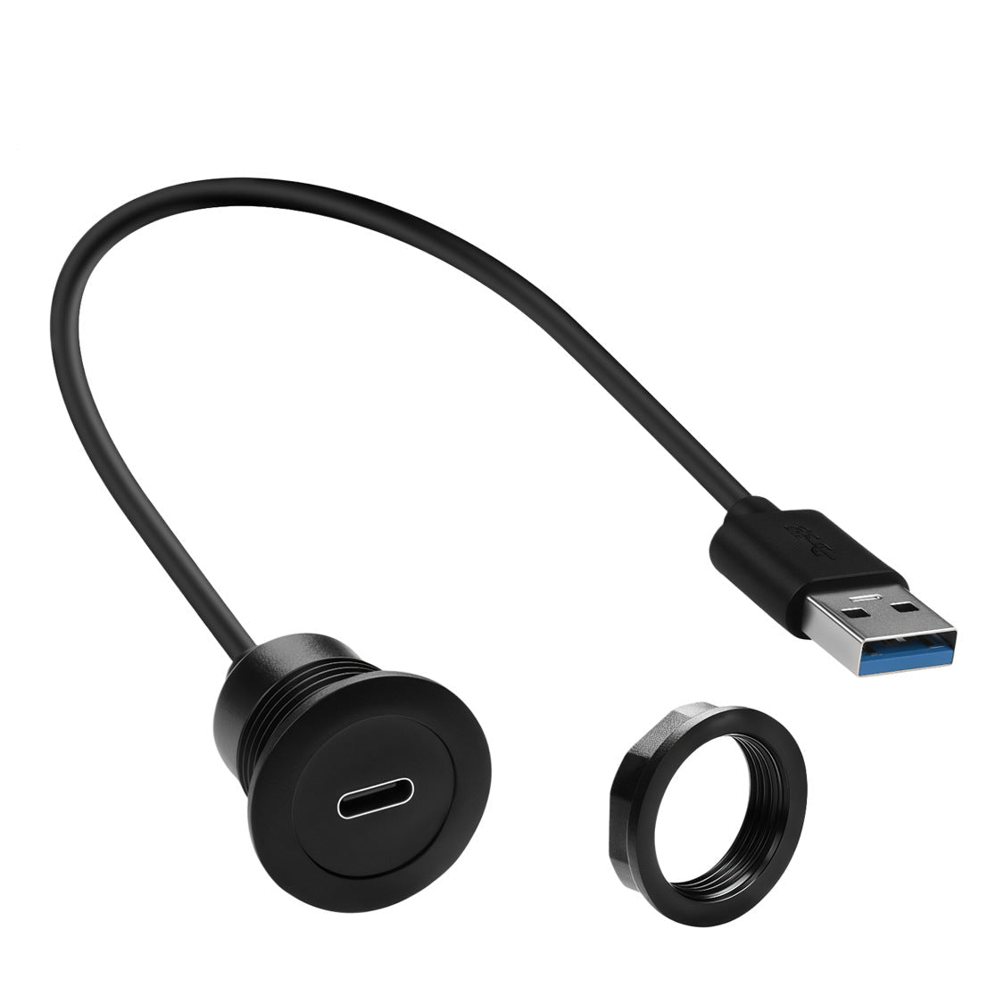 USB C panel mount socket with dust cap and fixing nut