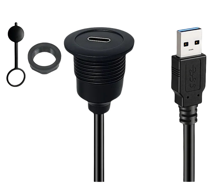 USB C dashboard panel mount cable for car and RV